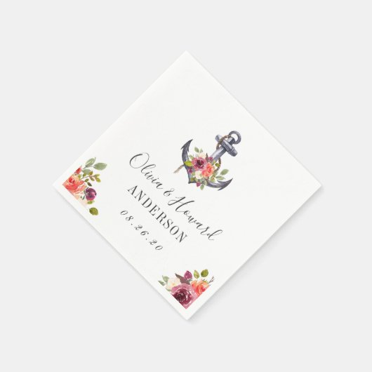 Nautische Anker Waterverf Bloemen Trouwknoop Servetten (Hoek)