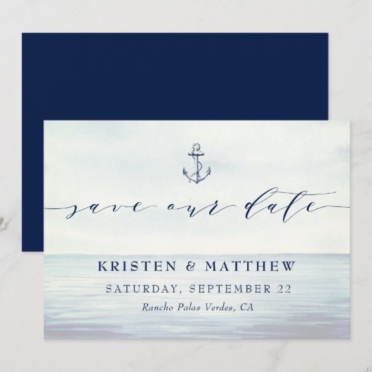 nautische anker Waterverf oceaan scène Save The Date (Voorkant / Achterkant)