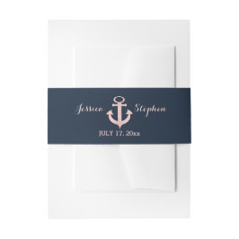 Nautische Anker Wedding Blush en Navy Blue Uitnodigingen Wikkel