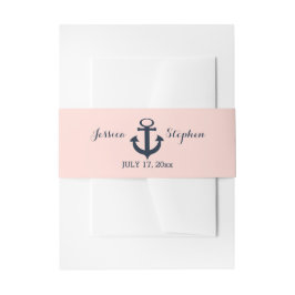 Nautische Anker Wedding Blush en Navy Blue Uitnodigingen Wikkel
