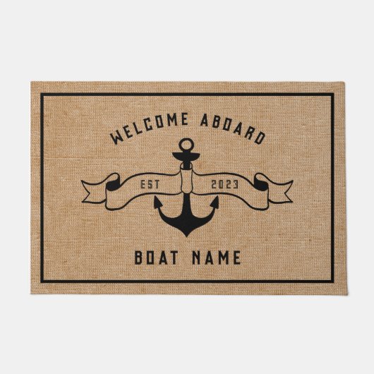 Nautische Anker Welkom Aan boord van Burlap en Zwa Deurmat (Voorkant)
