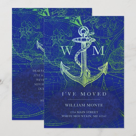 Nautische Anker Wereldkaart Bewegen Aankondiging (Voorkant / Achterkant)
