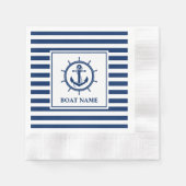 Nautische Anker Wiel Gestreepte Boot Naam Cocktail Servet (Voorkant)