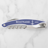 Nautische Anker Witte Blauwe Bootnaam Kurkentrekker (Achterkant)