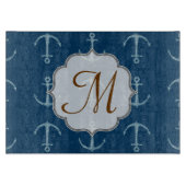 Nautische anker zeil monogram glas snijplank (Voorkant)