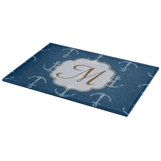 Nautische anker zeil monogram glas snijplank (Hoek)