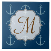 Nautische Anker Zeil Zeilmonogram Display Tegel Tegeltje (Voorkant)