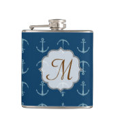 Nautische Anker Zeilen Monogram Whiskey Flask Heupfles (Voorkant)
