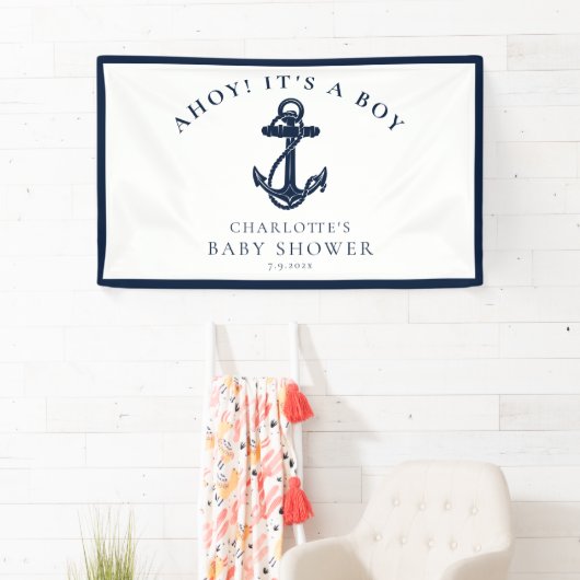 Nautische Anker Zeiljongen Baby shower Spandoek (Insitu)