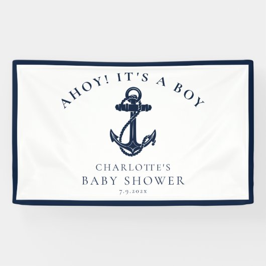 Nautische Anker Zeiljongen Baby shower Spandoek (Horizontaal)