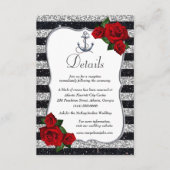 Nautische anker zilveren zwarte streep bruiloft de informatiekaartje (Voorkant)