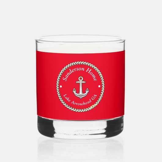 Nautische Ankerkabel Rood Wit Blauw Monogram Naam Whisky Glas (Voorkant)