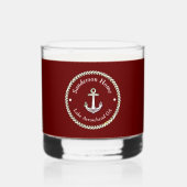 Nautische Ankerkabel Rood Wit Blauw Monogram Naam Whisky Glas (Achterkant)