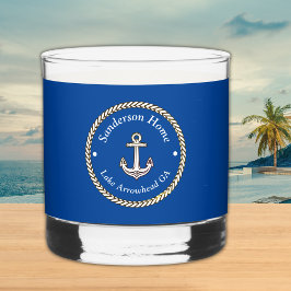 Nautische Ankerkabel Zee Blauw Wit Monogram Naam Whisky Glas