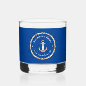 Nautische Ankerkabel Zee Blauw Wit Monogram Naam Whisky Glas (Achterkant)