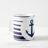 Nautische ankermok met blauwe en witte strepen koffiemok (Voorkant links)