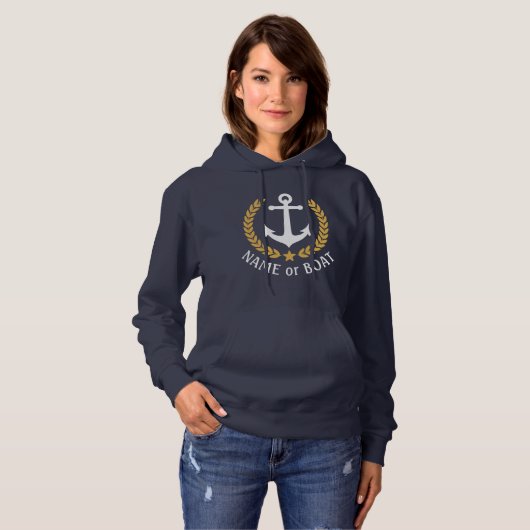 Nautische ankernaam Gold Laurel over Hoodie (Voorkant volledig)