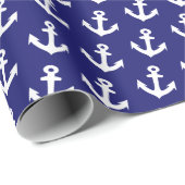 Nautische  ankerpatroon op Navy Blue Cadeaupapier (Rol Hoek)