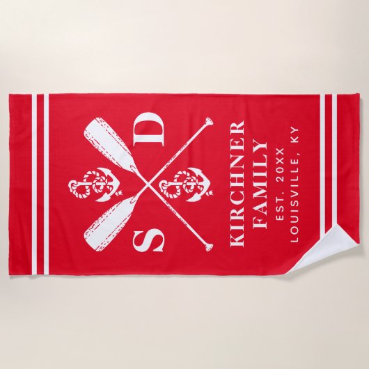 nautische ankers boot roeiriemen familie monogram  strandlaken (Voorkant)