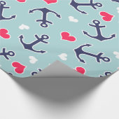 Nautische ankers en harten patroon cadeaupapier (Hoek)