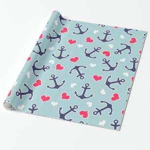 Nautische ankers en harten patroon cadeaupapier