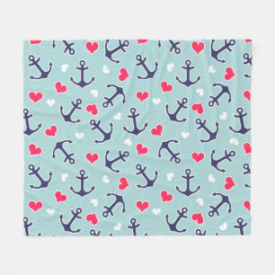 Nautische ankers en harten patroon fleece deken
