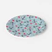 Nautische ankers en harten patroon papieren bordje (Gekanteld)