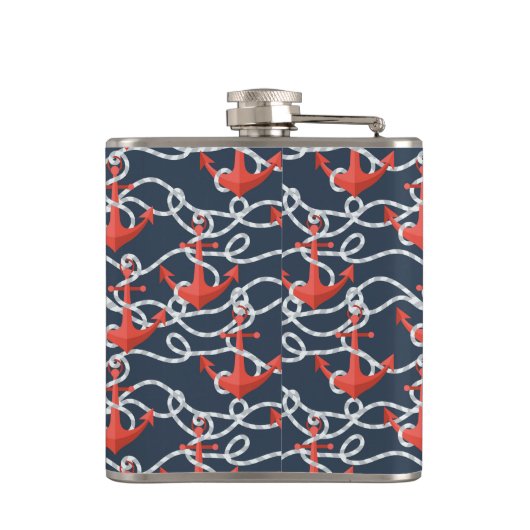 Nautische ankers en hellingspatroon heupfles (Achterkant)