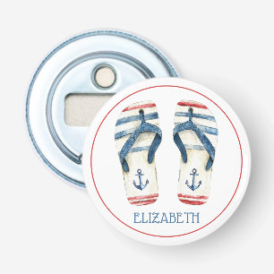 Nautische ankers en strepen Flip Fops Button Flesopener