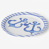 Nautische ankers en waarschuwing | Navy Striped Papieren Bordje (Gekanteld)