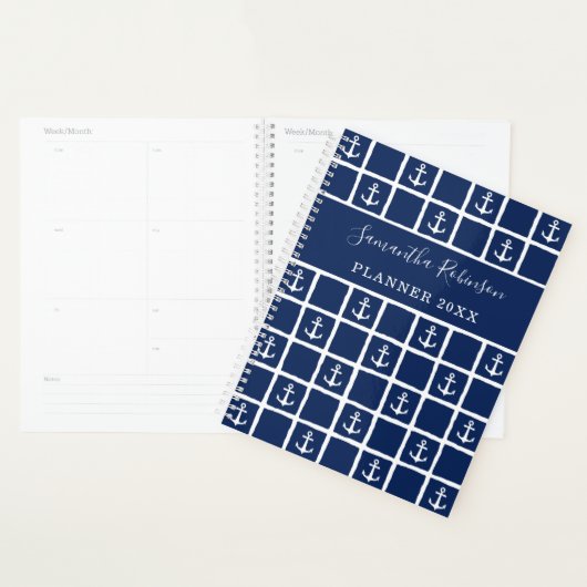 Nautische ankers licht marineblauw wit 2024 planner (Display)