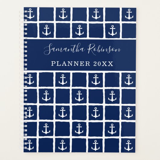 Nautische ankers licht marineblauw wit 2024 planner (Voorkant)