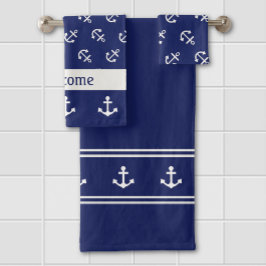 Nautische Ankers op Navy Badhanddoek Set Bad Handdoek
