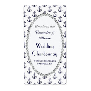 nautische ankers patroon parel v wijn fles label