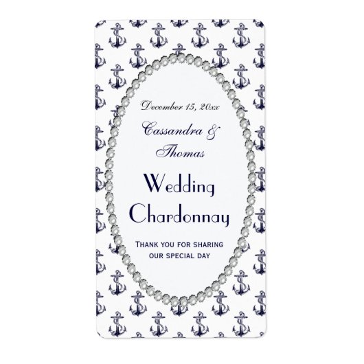nautische ankers patroon parel v wijn fles label (Voorkant)