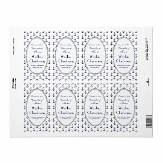 nautische ankers patroon parel v wijn fles label (Full Sheet)