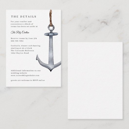 Nautische ankers weg bruiloft behuizing Kaart (Voorkant / Achterkant)