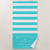 Nautische ankerstreep Aqua Blue Monogram Strandlaken (Voorkant)