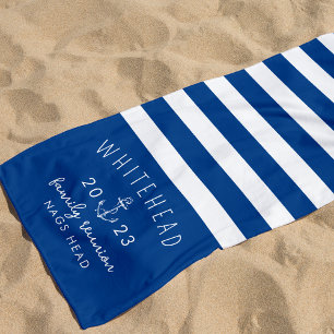 Nautische ankerstreep Koninklijk Blauw Monogram Strandlaken