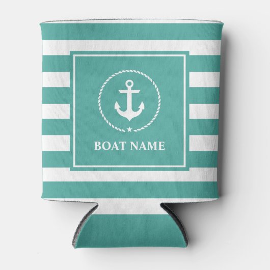 Nautische ankertrouwerijnaam gestreepte boot blikjeskoeler (Voorkant)