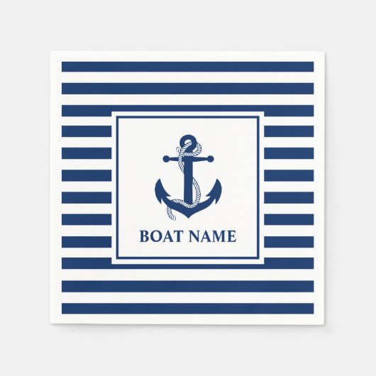 Nautische ankertrouwerijnaam gestreepte boot servet (Voorkant)