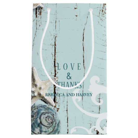 nautische aqua blauwe zeeschelp strand bruiloft klein cadeauzakje (Voorkant)