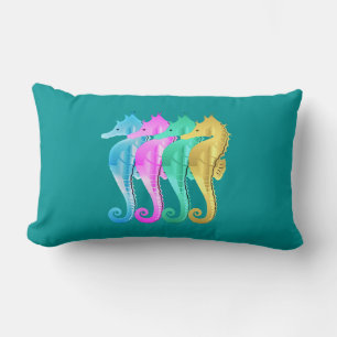 Nautische aqua/roze/blauw/goudzeepaardjes werpen p kussen