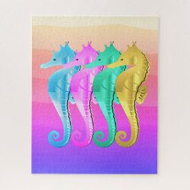 Nautische aqua/roze/blauw/goudzeepaardjes werpen p legpuzzel