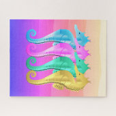 Nautische aqua/roze/blauw/goudzeepaardjes werpen p legpuzzel (Horizontaal)