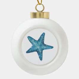 Nautische aquarel blauwe zeester keramische bal ornament