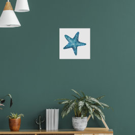 Nautische aquarel blauwe zeester poster