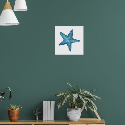 Nautische aquarel blauwe zeester poster (Woonkamer 1)