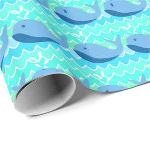nautische baby blauwe walvissen & golven cadeaupapier