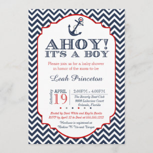 Nautische Baby Boy Douche Uitnodiging, Chevron Kaart